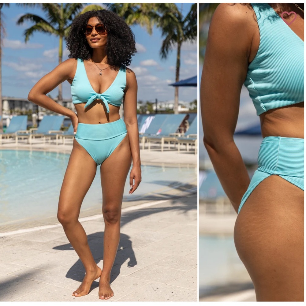 NWT Pink Lily Blue Ripped High Waisted Bottom with Top